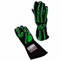 RJS Racing Gloves Adult Large Black / Green Skeleton	
