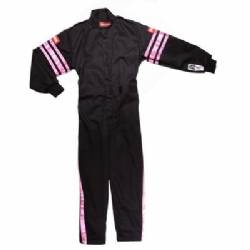 RaceQuip Racing Suit Youth Pro-1 Black/Pink Stripe Large